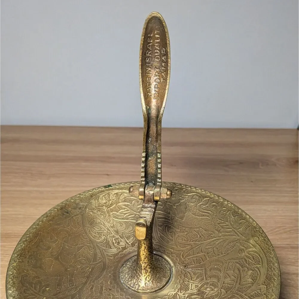 Vintage Brass Walnut Cracker & Bowl Made in Israel Flower & Animal Design
